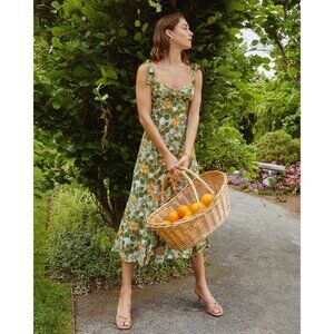 Orange Grove Floral Nadira Dress by manu Reformation 100% Viscose Green Midi 6/S